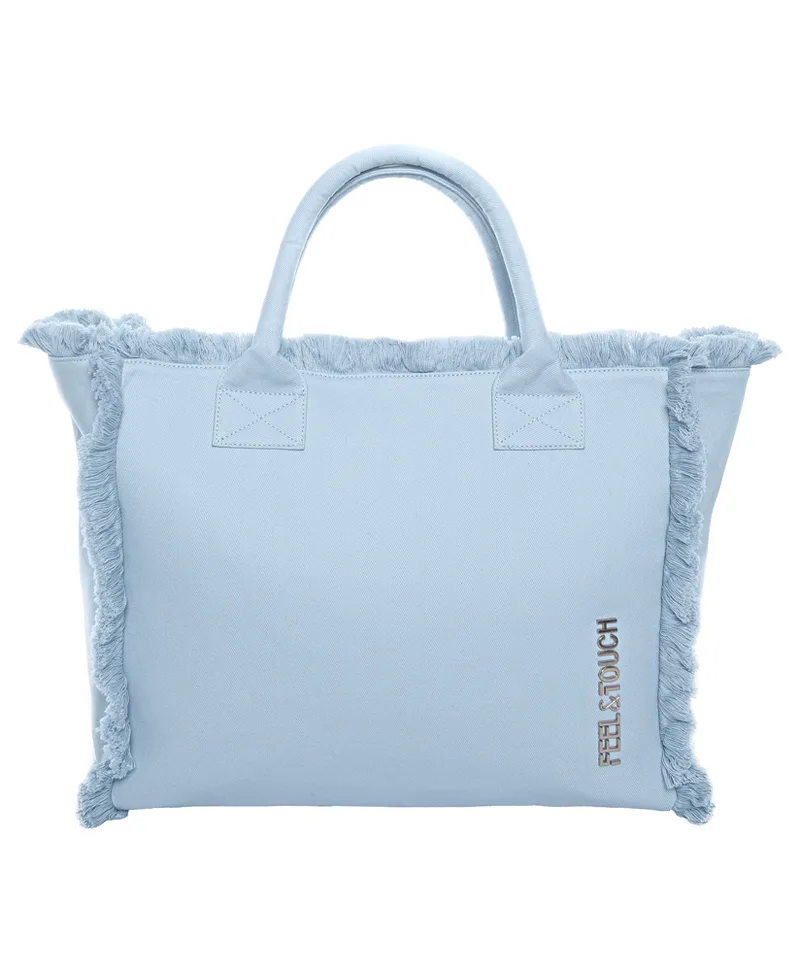 Τσάντα Θαλάσσης Βαμβακερή 40x20x35εκ. Caribbean Ciel Feel and Touch (Ύφασμα: Βαμβάκι 100%, Χρώμα: Σιέλ) - Feel and Touch - 5206480676383