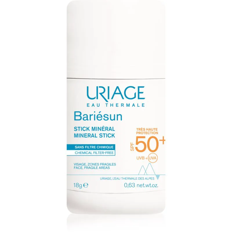 Uriage Bariésun Mineral Stick SPF 50+ μεταλλικές προστατευτικές μπάρες για ευαίσθητα σημεία SPF 50+ 18 γρ