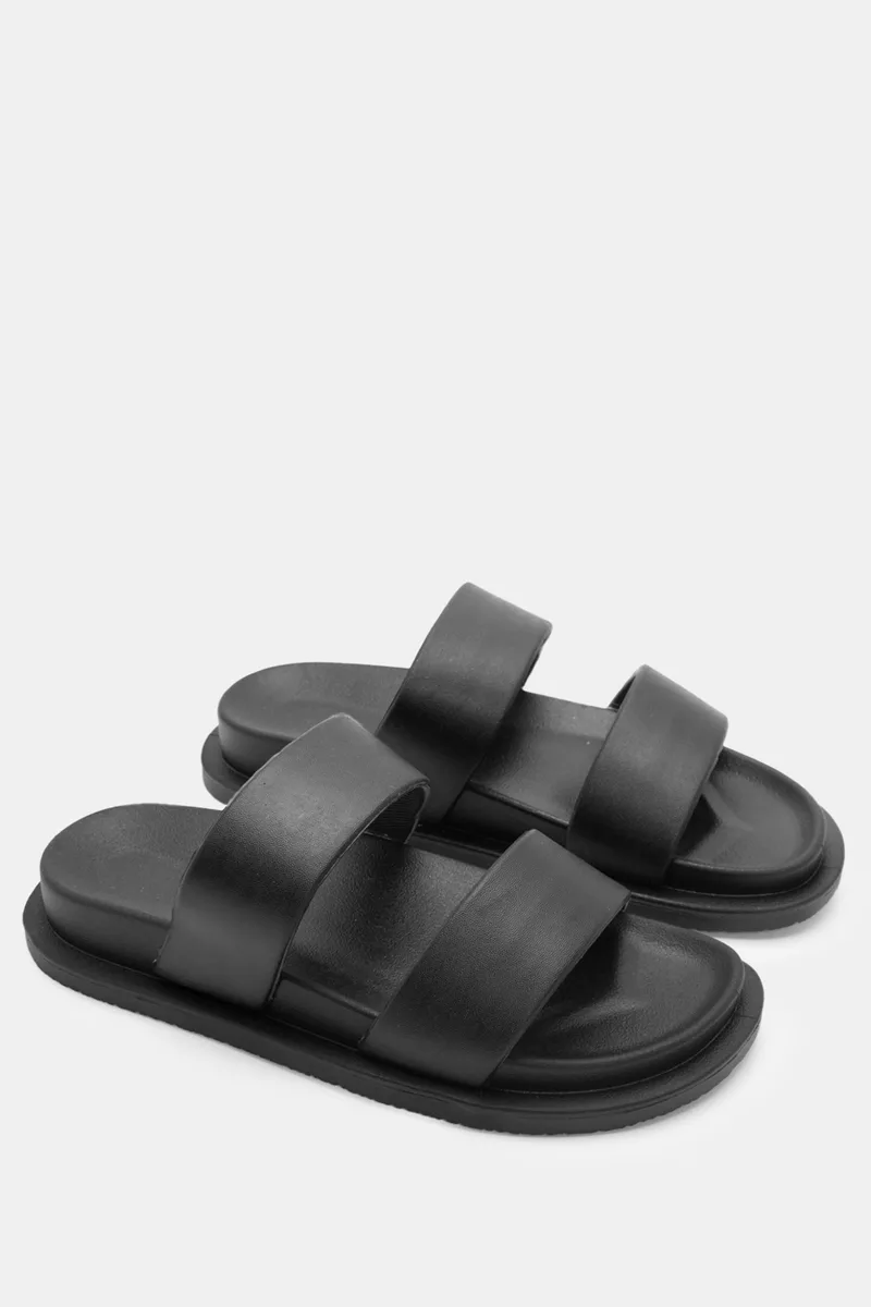 Σανδάλια Flatform με Διπλή Φάσα - Μαύρο