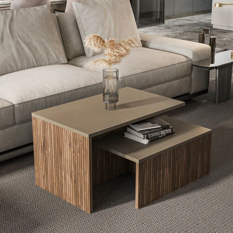 Τραπεζάκια Ζιγκόν (Σετ 2 Τμχ) Twins - Taupe, Oak 875Zna3306 (72x42x45 cm)