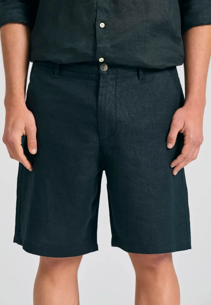 Funky Buddha Ανδρική comfort fit λινή βερμούδα FBM011-005-03 Μαύρο