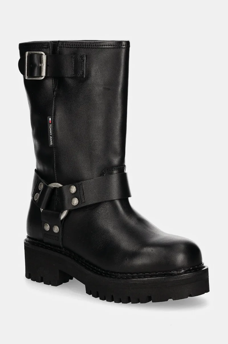 Δερμάτινες μπότες Tommy Jeans TJW URBAN BIKER BOOT LEATHER