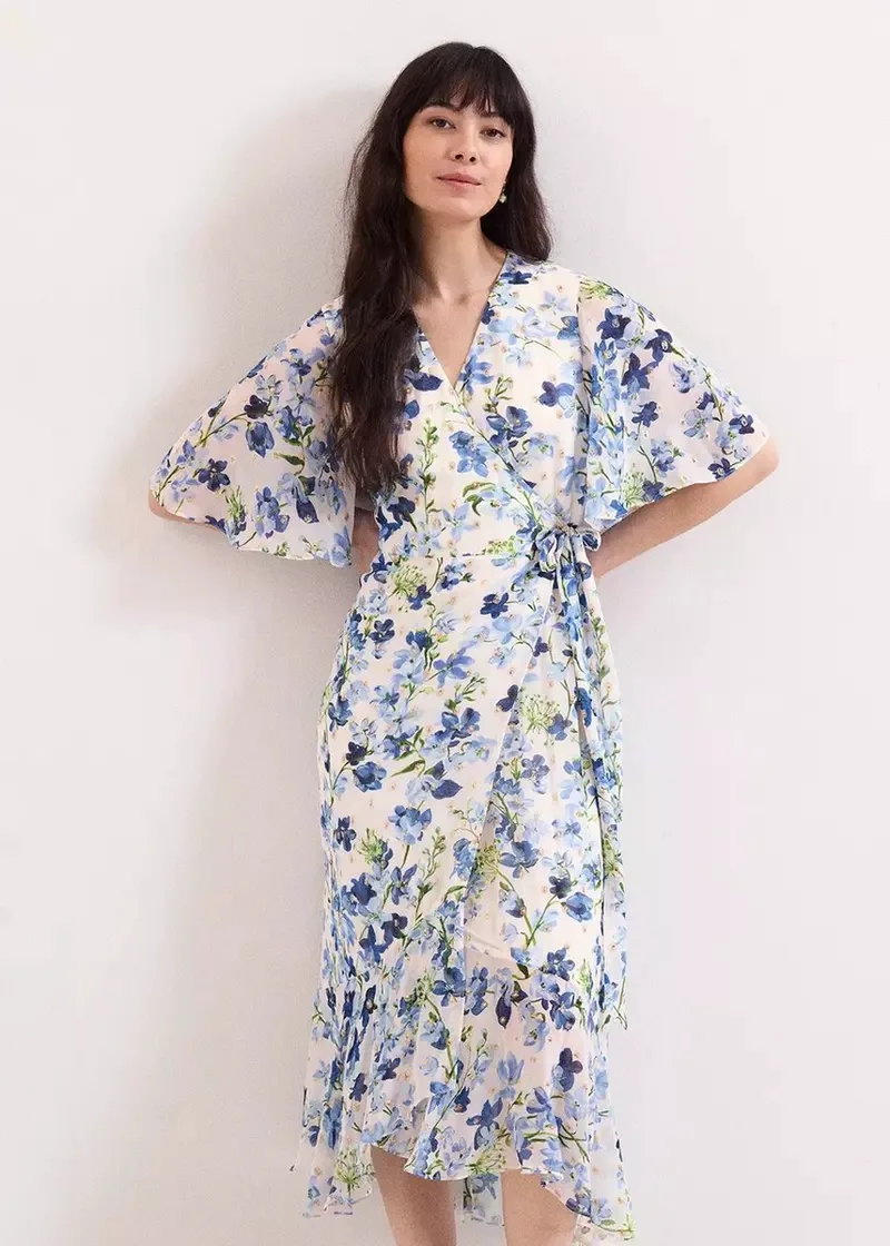 Phase Eight Γυναικείο Φόρεμα Midi Regular Fit Με Wrap Effect Και Διακριτική Λάμψη