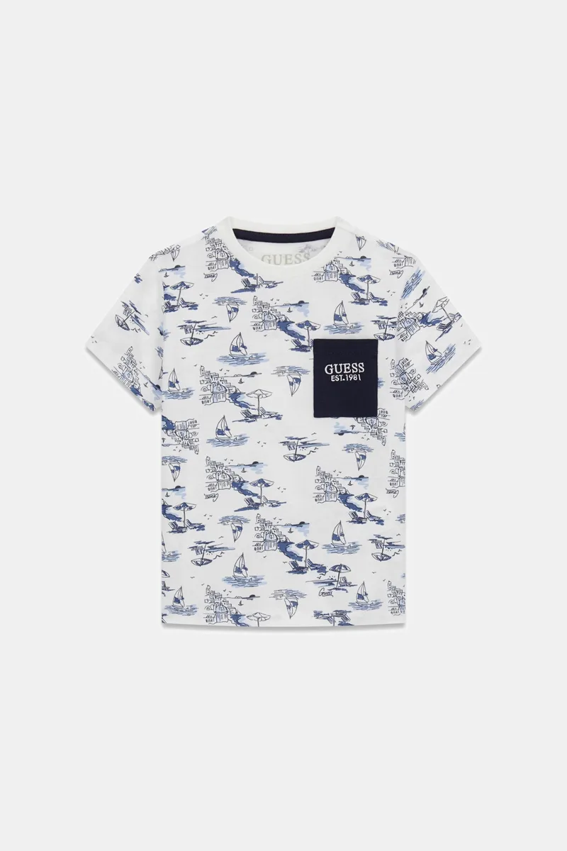 Guess παιδικό T-shirt με all-over print με τσέπη - N6GI03K8HM4 Λευκό