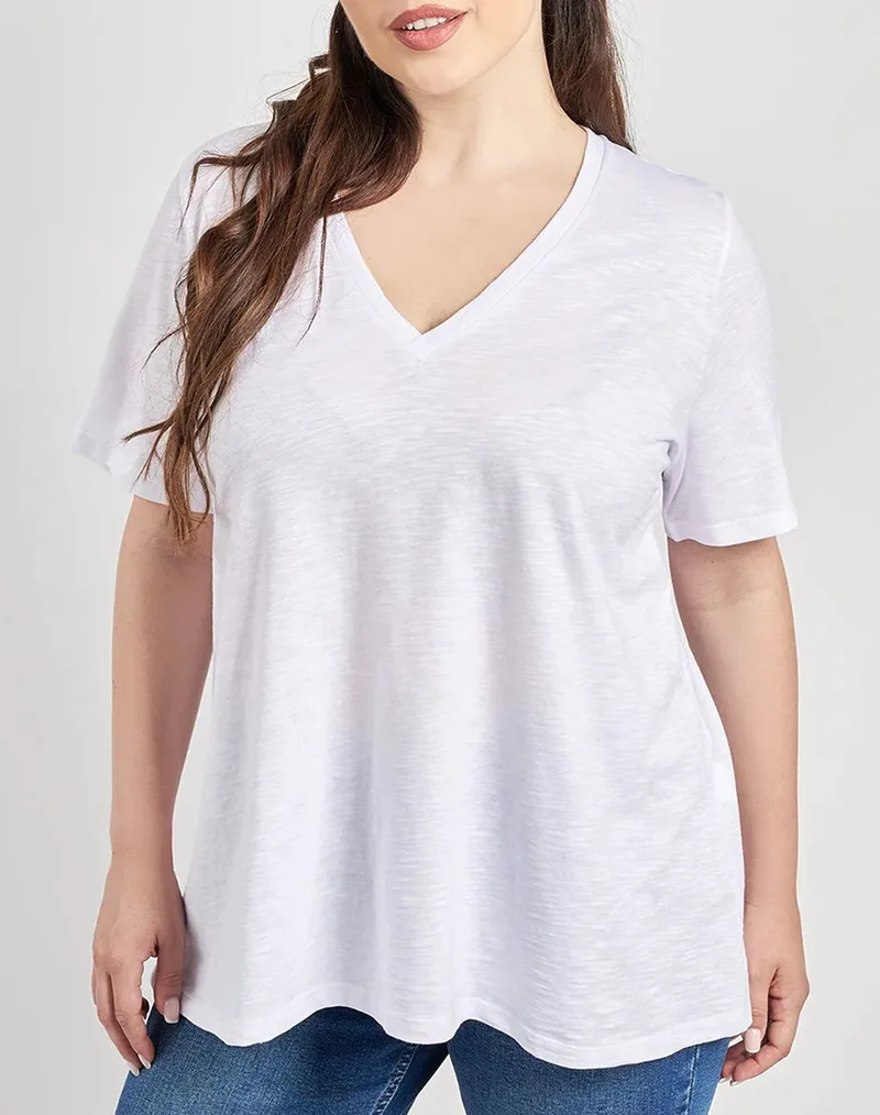 PARABITA Basic μπλούζα βαμβακερή με V 002520105474-001 White
