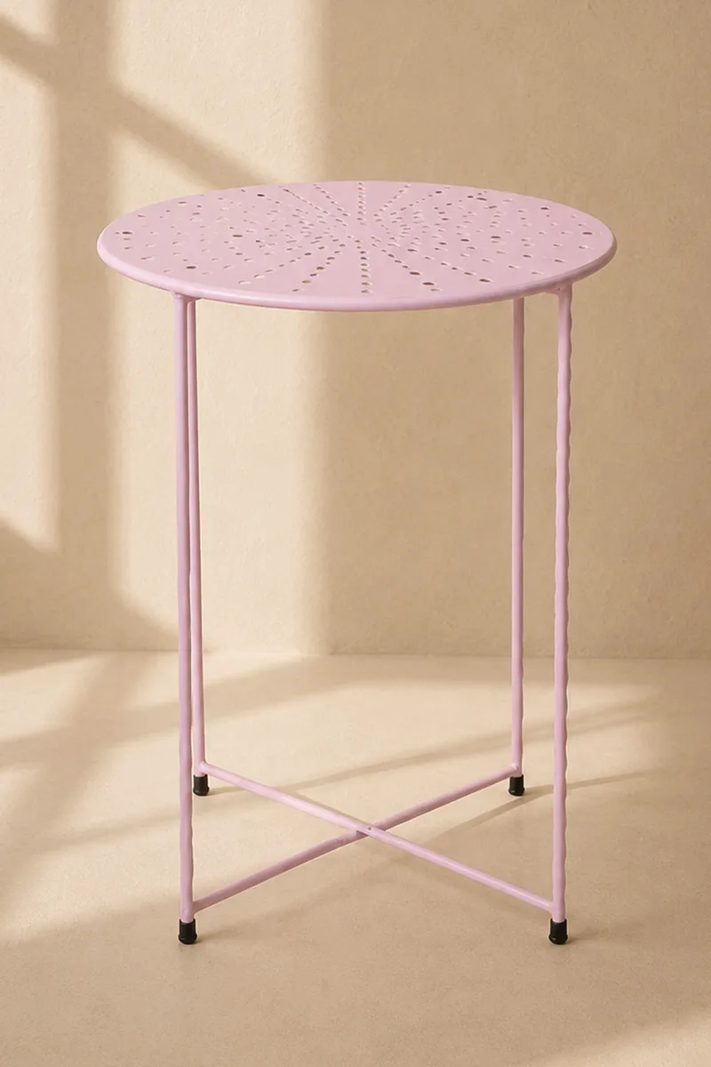 Τραπεζι Μεταλλικο Με Διατρητο Σχεδιο 48Cm 40x40x48cm Ρόζ Kaeming