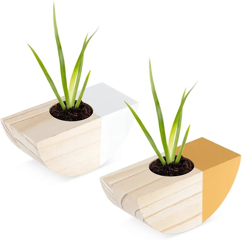 Navaris Hanging Planter Vase Set of 2 - Σετ με 2 Γλάστρες Τοίχου από Ξύλο Πεύκου - 18.3 x 8.3 x 8 cm - Light Brown / White / Πορτοκαλί (56136.01)