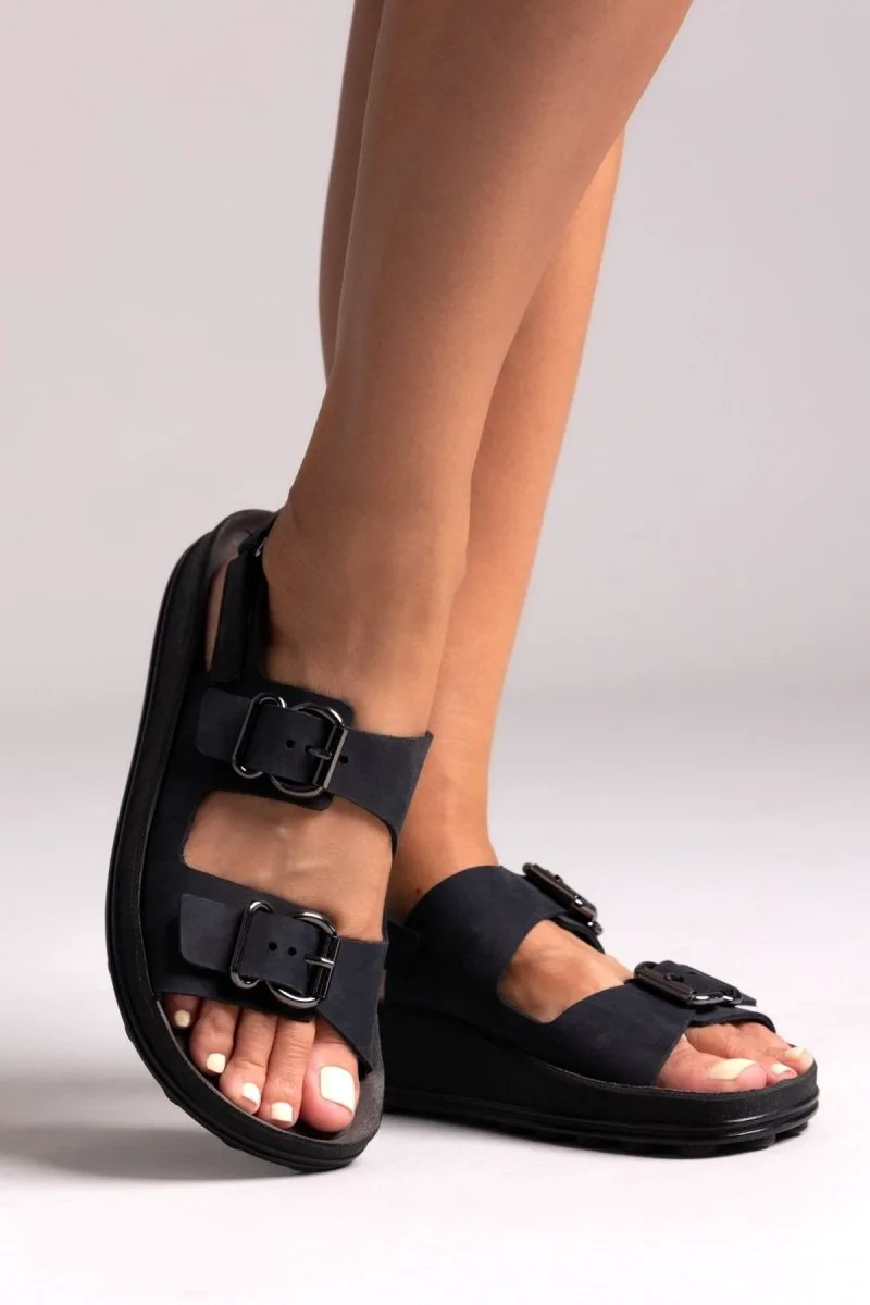 FANTASY SANDALS Leather Buckle Sandals - S349 - Black