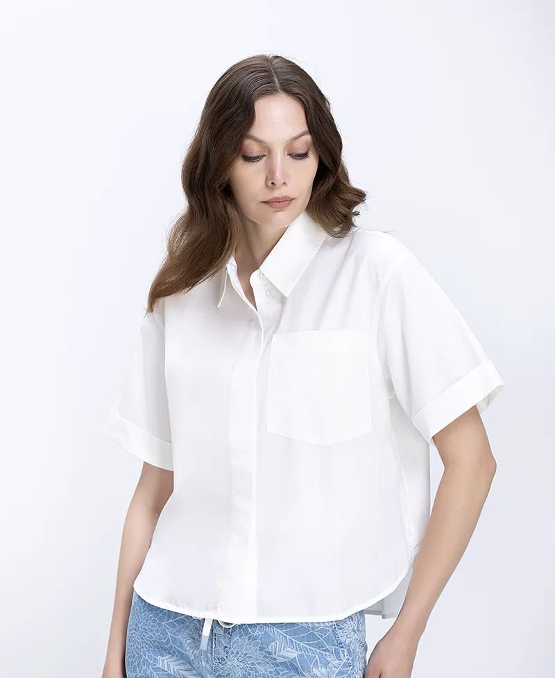 The Fashion People Γυναικείο Πουκάμισο Κοντομάνικο Relaxed Fit Με Patch Τσέπη