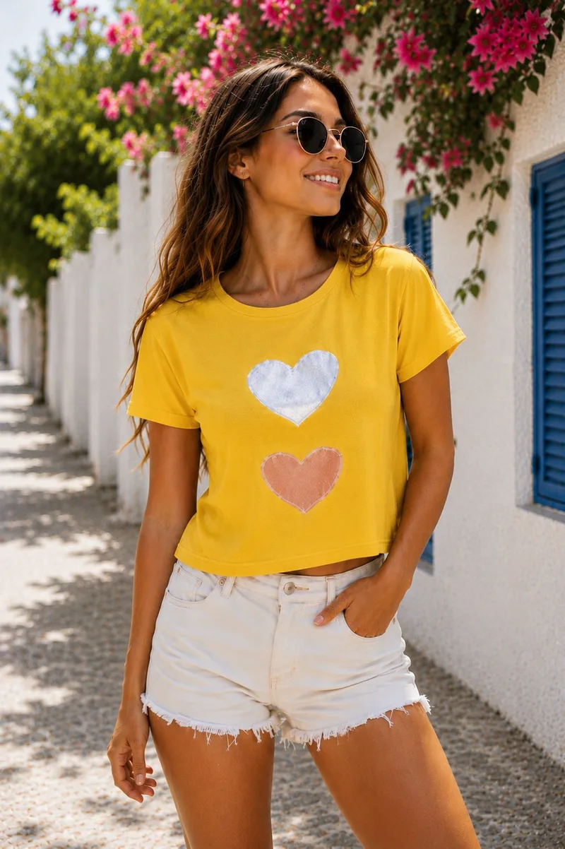 T-Shirt με Καρδιές – Κίτρινο | Dress Up Κίτρινο