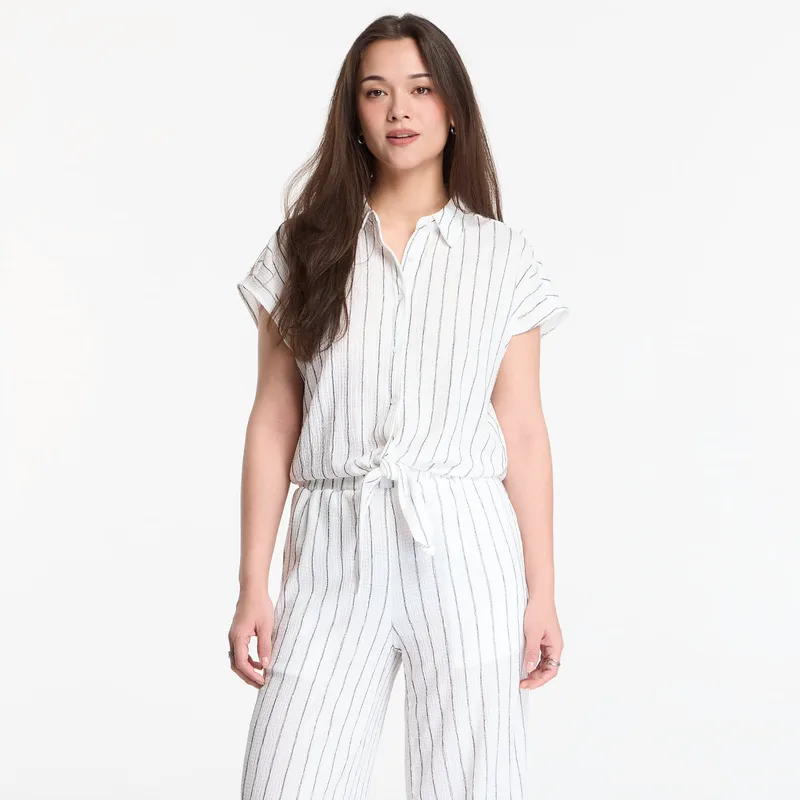 Πουκάμισο Urban Classics Ladies Structured Striped Tied Blouse Off White/ Black M