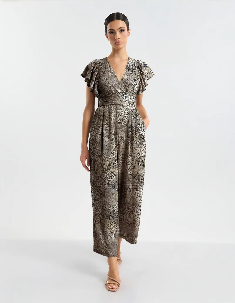 Ολόσωμη Φόρμα BLE Animal Print Με Βολάν Μανίκια