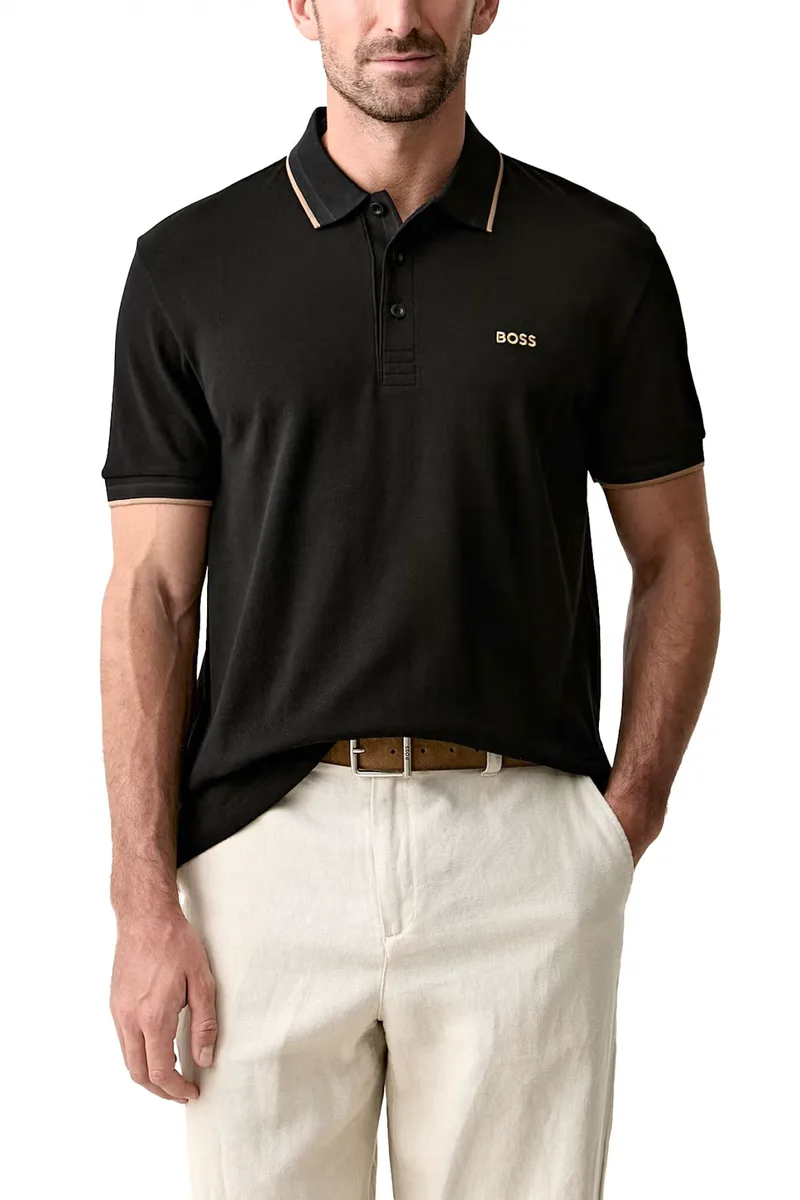 BOSS ATHLEISURE POLO PADDY REGULAR FIT ΜΑΥΡΟ