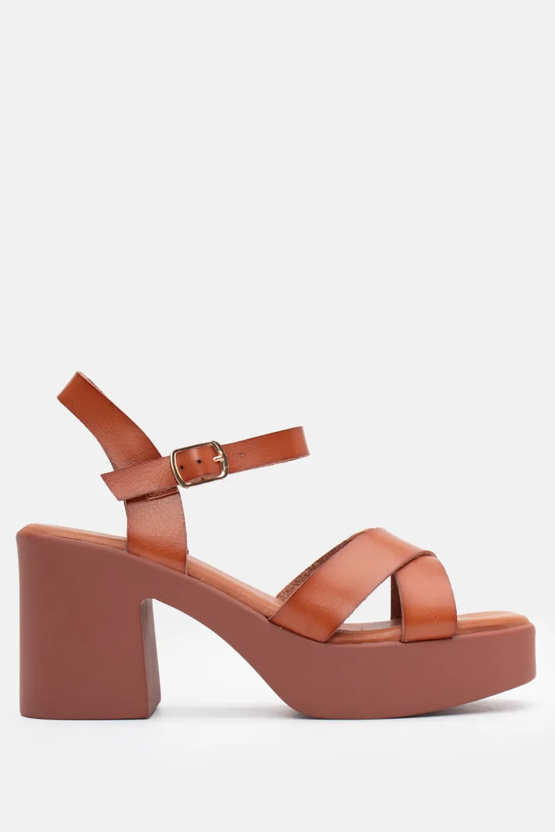 LUIGI DESIGN - Πέδιλα Flatform με Χιαστί Λουράκια & Μπαρέτα - Καφέ