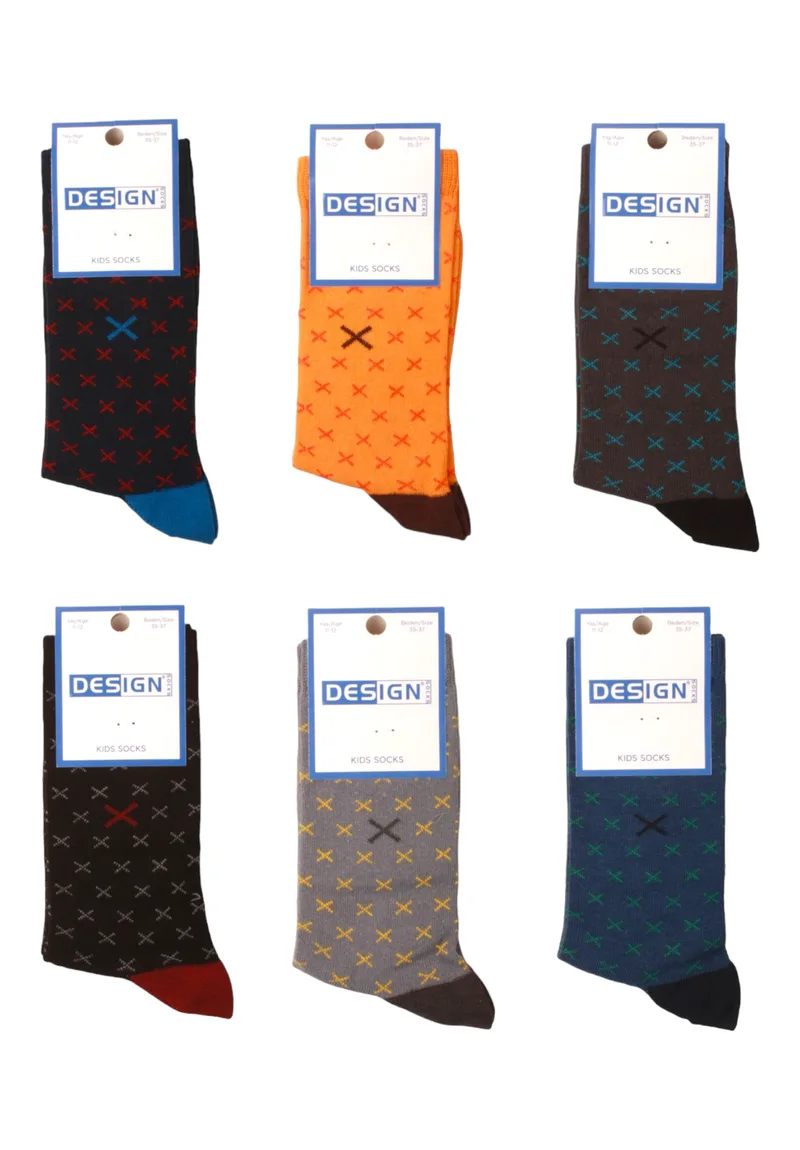 Κάλτσες παιδικές βαμβακερές Design xXx σε οικονομικό πακέτο 6 τεμαχίων DSN50053-Πολύχρωμο