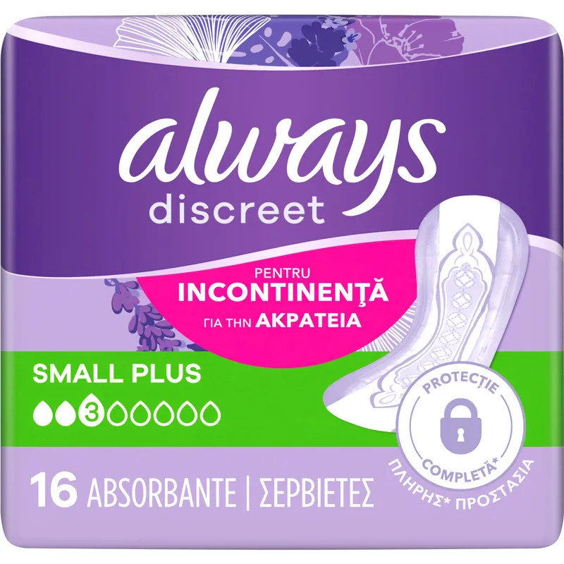 Always Discreet Small Plus for Sensitive Bladder Σερβιέτες Μικρού Μεγέθους για την Ακράτεια 16 Τεμάχια