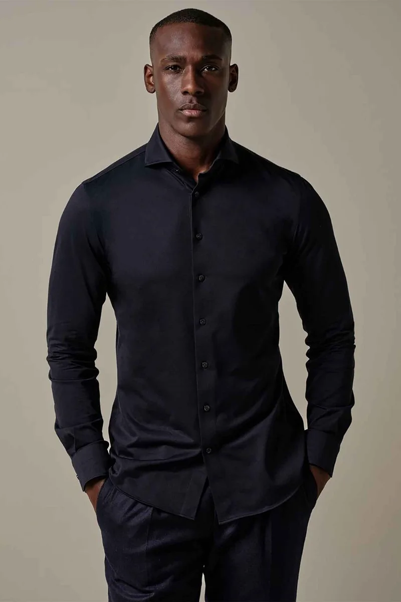 Profuomo ανδρικό πουκάμισο Japanese knitted Slim Fit - PPVH30047A Σκούρο Μπλε