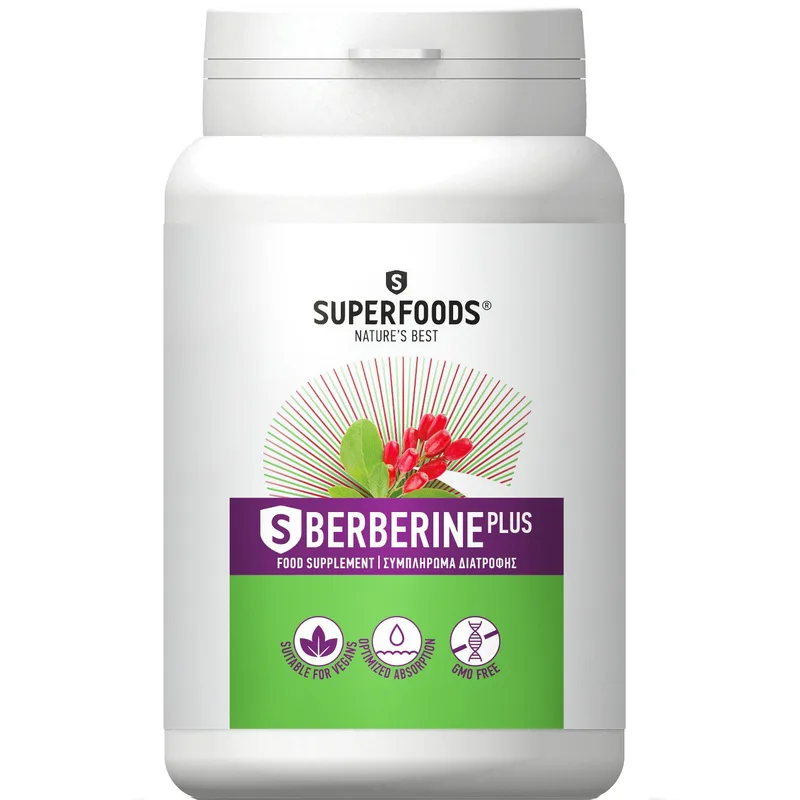 Superfoods S Berberine Plus Συμπλήρωμα Διατροφής με Βερβερίνη για την Ρύθμιση της Γλυκόζης, την Υποστήριξη του Μεταβολισμού & την Αποτελεσματική Διαχείριση Βάρους 90caps