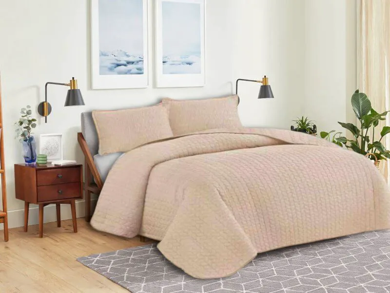 Κουβερλί Σετ Μονόχρωμο Leaves Διπλής Όψεως Microfiber Γαρύφαλλο - Μπεζ, 220x240