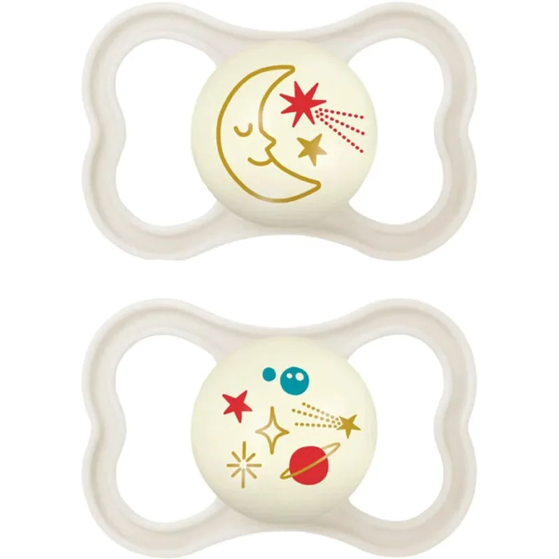 Mam Air Night Silicone Soother 6-16m Ορθοδοντική Πιπίλα Σιλικόνης με Μεγάλες Οπές για Καλύτερο Εξαερισμό του Δέρματος της Περιστοματικής Περιοχής που Λάμπει στο Σκοτάδι, 2 Τεμάχια Κωδ 217SUc - Κρεμ