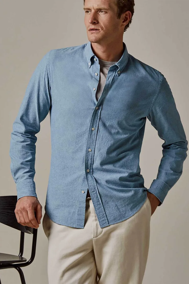 Profuomo ανδρικό denim πουκάμισο button down Slim Fit - PPVH10061A Denim Blue Ανοιχτό