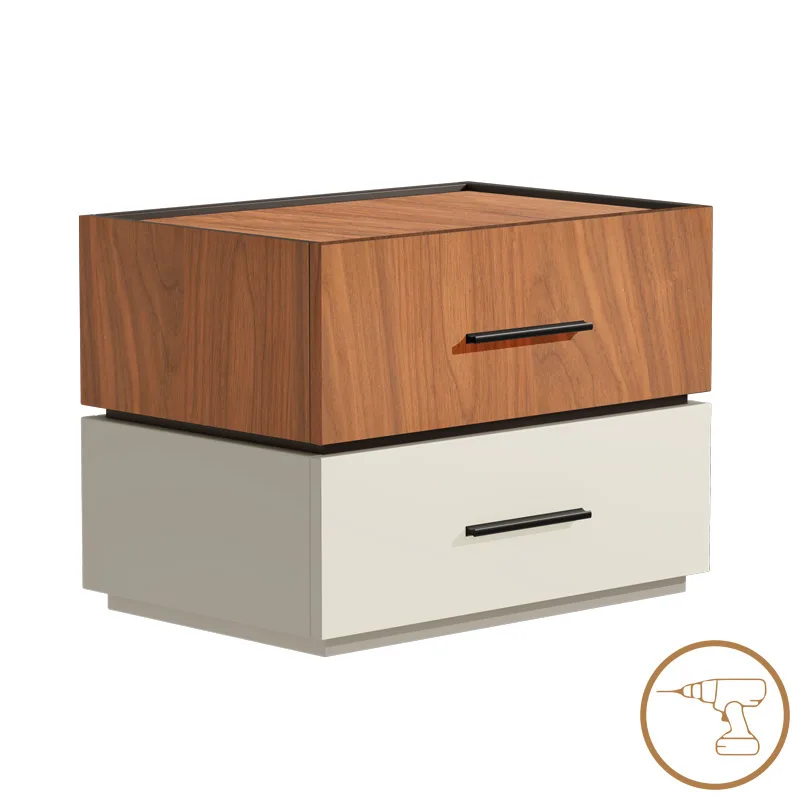 Κομοδίνο Sonlen pakoworld mdf σε καρυδί-μπεζ απόχρωση 60x40x44.5εκ (Σετ 2 Τεμάχια) - PAKO WORLD - 072-000105