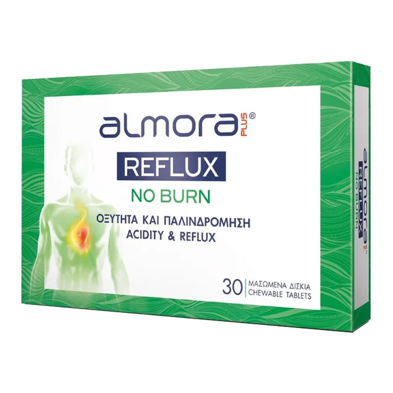 Almora Plus Reflux no Burn Μασώμενα Δισκία για την Γαστροοισοφαγική Οξύτητα & την Παλινδρόμηση, 30 Δισκία