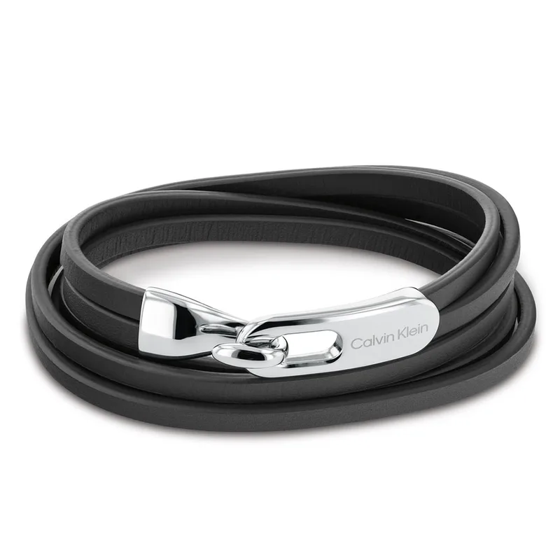 Calvin Klein Ανδρικό Βραχιόλι Από Δέρμα Και Μαύρο Ανοξείδωτο Ατσάλι 35000109