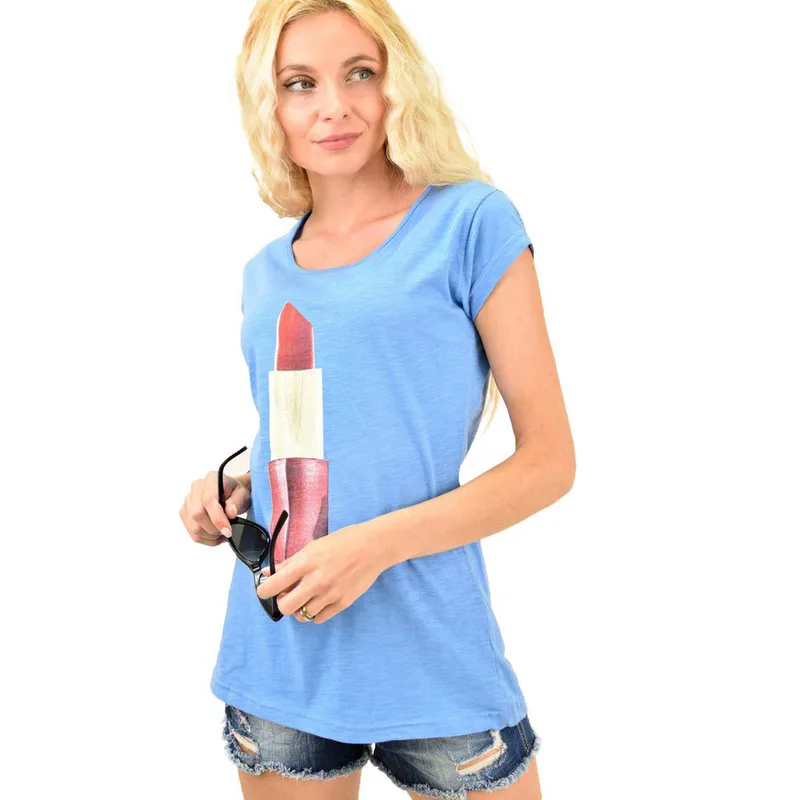 T-shirt με τύπωμα Γαλάζιο 1058