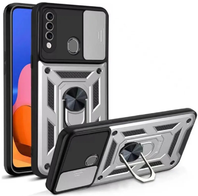 Bodycell Armor Slide - Ανθεκτική Θήκη Samsung Galaxy A20s με Κάλυμμα για την Κάμερα & Μεταλλικό Ring Holder - Silver (5206015014178)