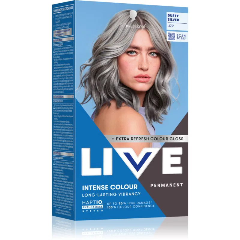 Schwarzkopf LIVE Intense Colour μόνιμη βαφή μαλλιών απόχρωση U72 Dusty Silver 1 τμχ
