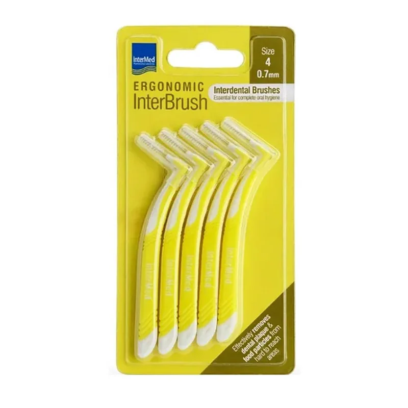 Intermed Ergonomic Μεσοδόντια InterBrush Βουρτσάκια με Ειδική Ανατομική Λαβή Κίτρινο 5 Τεμάχια Size 4 - 0.7mm