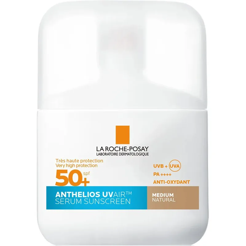La Roche-Posay Anthelios UVAir Spf50+ Medium Natural Color Sunscreen Serum Αντηλιακός Ορός Προσώπου Πολύ Υψηλής Προστασίας με Αέρινη Υφή & Φυσικό Μέτριο Χρώμα, Κατά των Περιβαντολλογικών Ρύπων 50ml