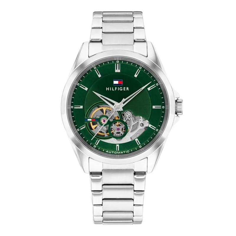 TOMMY HILFIGER Baker Automatic Green Dial Silver Stainless Steel Bracelet 1710717