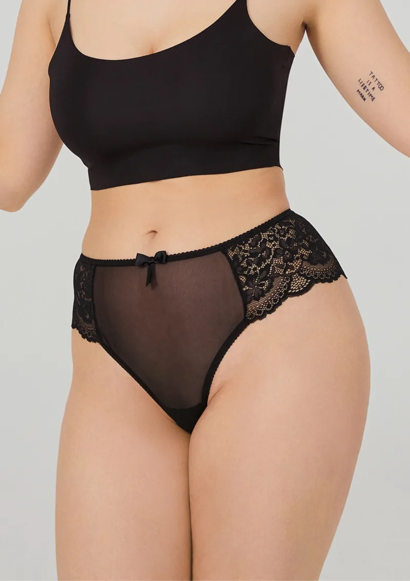 Brazilian Σλιπ Plus Size με Δαντέλα & Διαφάνεια - Μαύρο