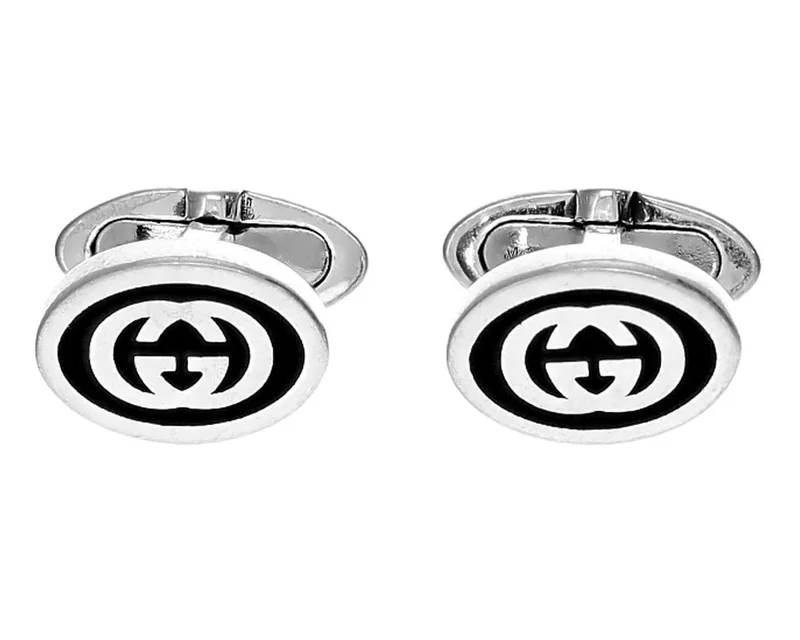 GUCCI "Interlocking G" Μανικετόκουμπα από ασήμι 925 Silver & Black YBE68128300100U