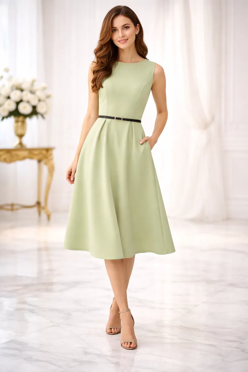Βεραμάν Midi Φόρεμα σε Α-Γραμμή με Ζώνη | Dress Up Βεραμάν
