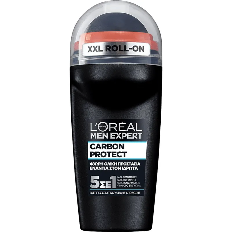 L'Oreal Paris Men Expert Carbon Protect 5 in 1 Total Protection 48H Roll-on Deo Ανδρικό Αποσμητικό Roll-on 5 σε 1 με Ενεργό Άνθρακα 50ml