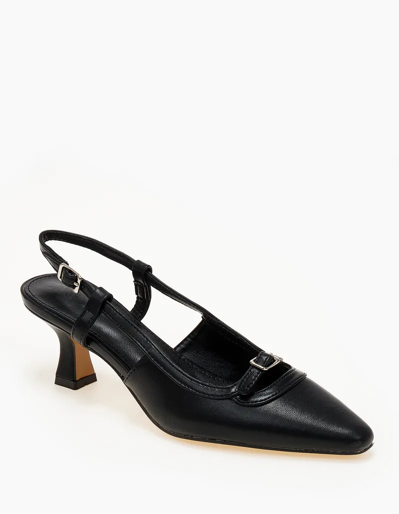 Slingback γόβες με λεπτομέρεια χρώματος - Μαύρο