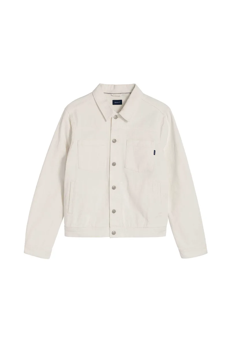Gant ανδρικό denim jacket μονόχρωμο με τσέπες και logo label - 7003000 Κρέμ