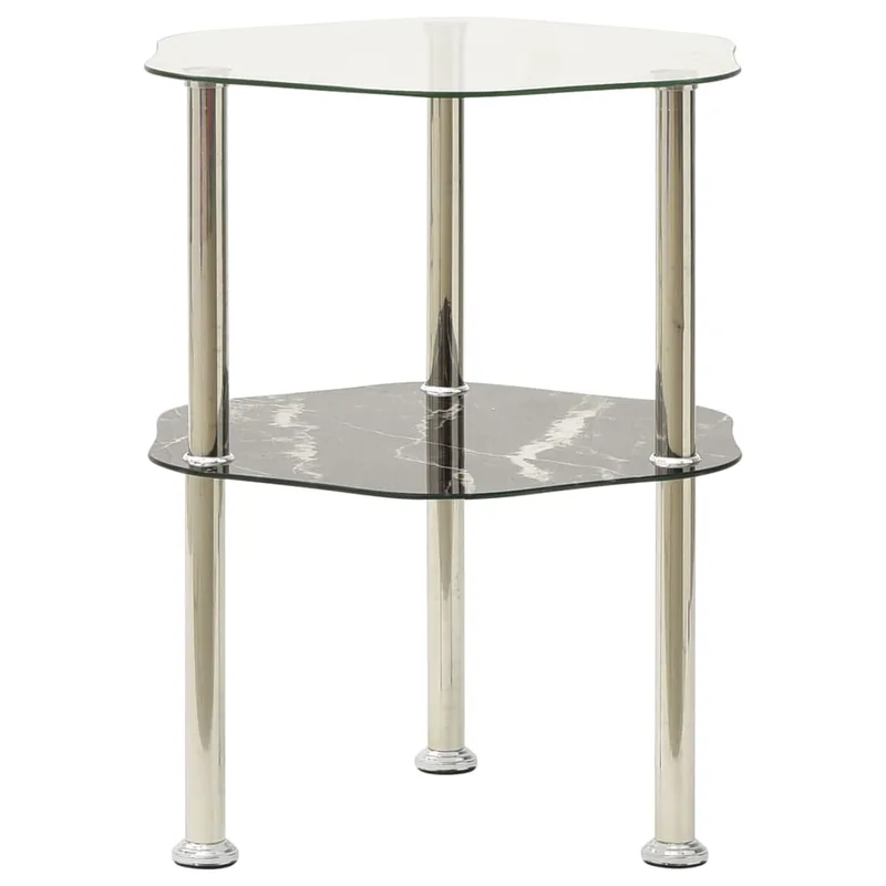 vidaXL Βοηθ. Τραπέζι 2 Επ. Διαφ. & Μαύρο Μάρμαρο 38x38x50εκ Ψημ. Γυαλί