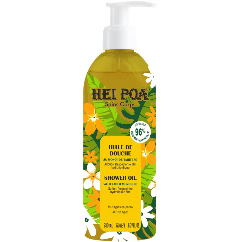 Hei Poa Soins Corps Monoi Shower Oil Απαλό & Ενυδατικό Λάδι για το Ντουζ Προσώπου, Σώματος με Monoi Ταϊτής 200ml