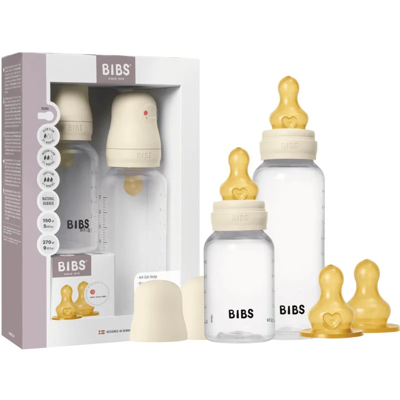 BIBS Anti-Colic Baby Bottle Set μπιμπερό κατά των κολικών με θηλή καουτσούκ Ivory