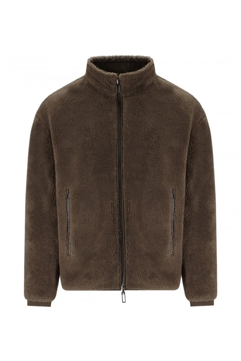 EMPORIO ARMANI ΜΠΟΥΦΑΝΟΖΑΚΕΤΑ REVERSIBLE HOODIE ΓΚΡΙ-ΚΑΦΕ