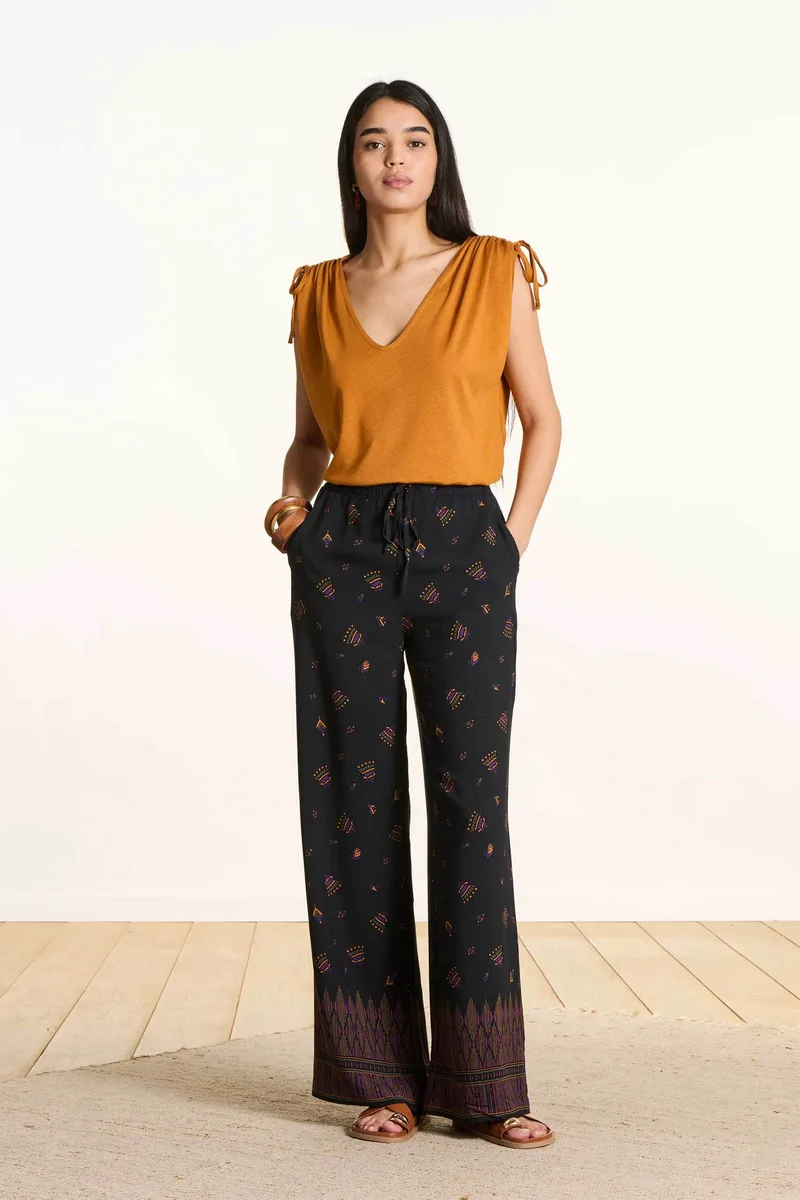 La Fée Maraboutée γυναικείο παντελόνι με all-over print Wide Fit - FL-PA-PACOA-O Μαύρο