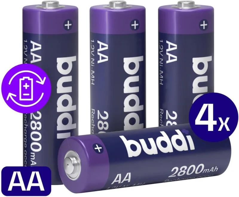 Μπαταρίες Buddi Επαναφορτιζόμενες AA Ni-MH 2.800mAh 1.2V 4 Τεμάχια - Purple (8719246466786)