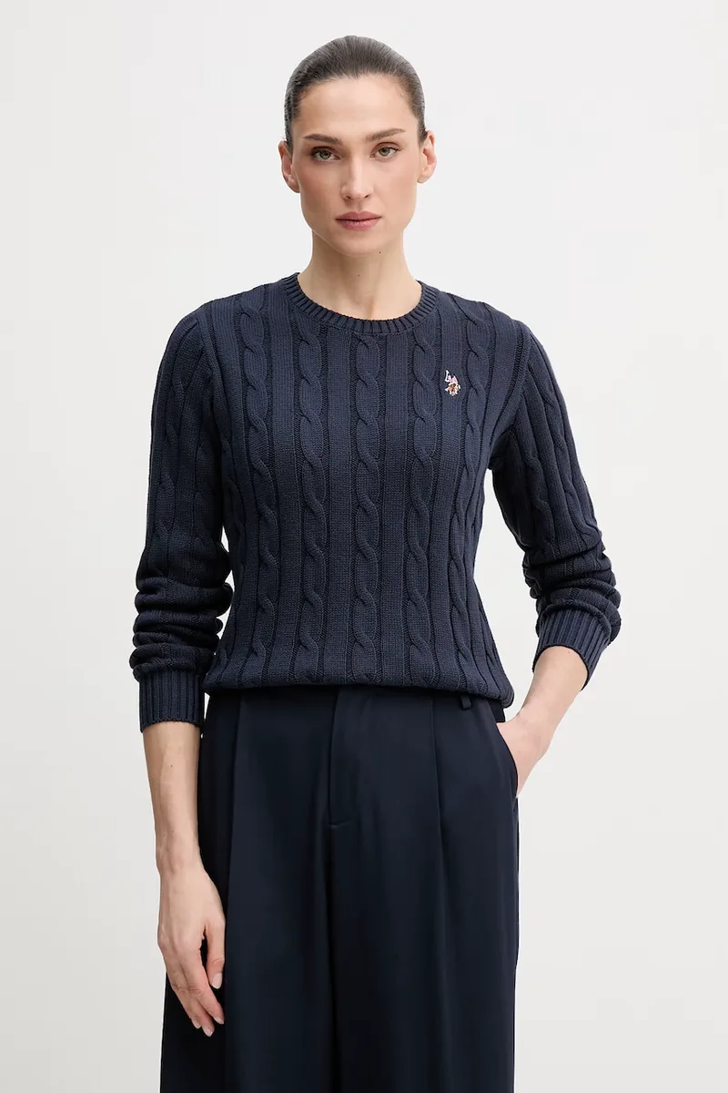 U.S. Polo Assn. πουλόβερ γυναικείο βαμβακερό CREW NECK CABLE