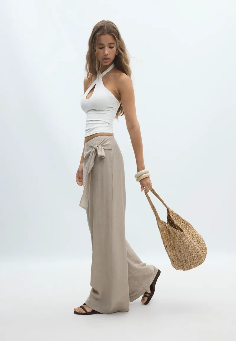 Stradivarius Fluid Παντελόνι Sarong Πέτρα S