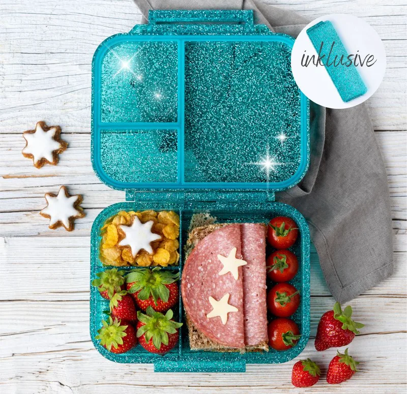 Lekkabox Mini Glamour Snackbox 3 sections - Aqua Glitter