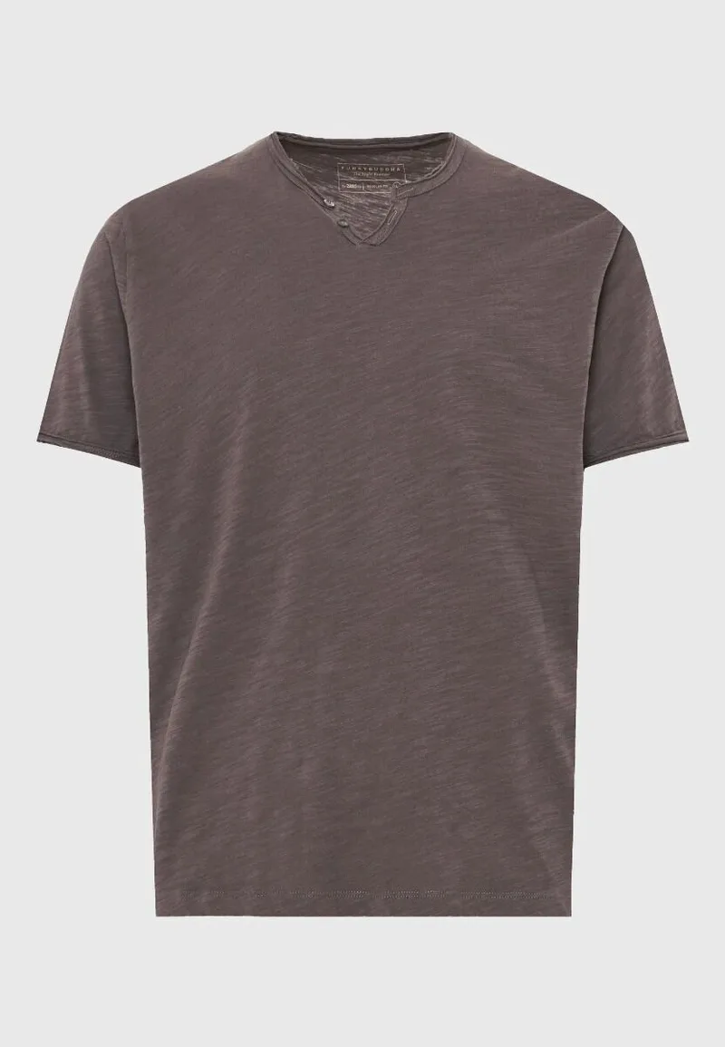 Funky Buddha Ανδρικό βαμβακερό t-shirt με v-neck FBM013-004-04 Καφέ